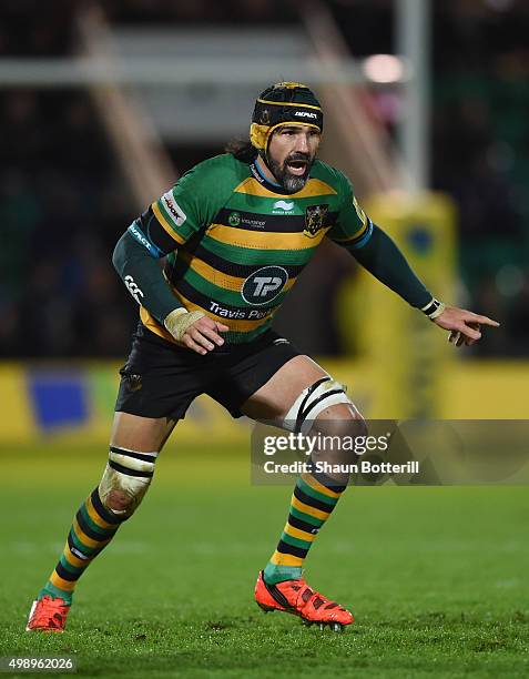 Victor Matfield of Northampton Saints during the Aviva Premiership match between Northampton Saints and Gloucester Rugby at Franklin's Gardens on...