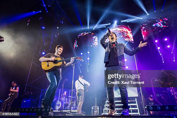 Jose Manuel Munoz and David Munoz of Estopa perform in concert at Palau Sant Jordi on November 27, 2015 in Barcelona, Spain.