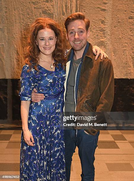 Ricky Wilson and cast member Katie Brayben pose backstage following a performance of "Beautiful: The Carole King Musical" at The Aldwych Theatre on...