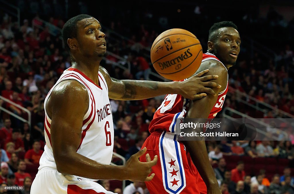 Jones Houston Rockets Terrence Jones of the Houston Rockets battles for the basketball with ...