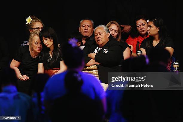 Mother of Nadene Lomu, Lois Kuiek sits with wife Nadene Lomu and Jonah Lomu's mother, Hepi Lomu during the Aho Faka Famili memorial at Vodafone...