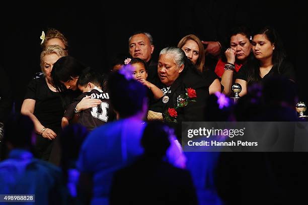 Mother of Nadene Lomu, Lois Kuiek sits with wife Nadene Lomu and Jonah Lomu's mother, Hepi Lomu during the Aho Faka Famili memorial at Vodafone...