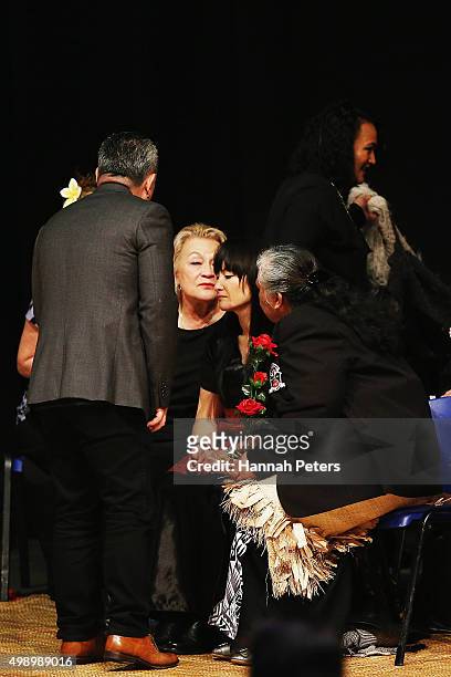 Nadene Quirk, the widow of Jonah Lomu is comforted by her mother Lois and father Mervyn Kuiek and mother of Jonah Lomu, Hepi Lomu during the Aho Faka...
