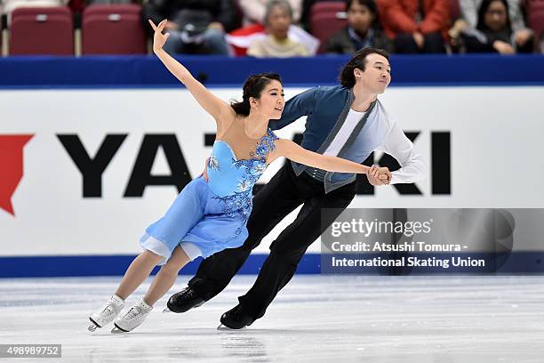 Kana Muramoto and Chris Reed of Japan perform during the Ice dance short dance on day two of the NHK Trophy ISU Grand Prix of Figure Skating 2015 at...