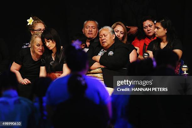 Mother of Nadene Lomu, Lois Kuiek sits with wife Nadene Lomu and Jonah Lomu's mother, Hepi Lomu during the Aho Faka Famili memorial for All Black and...