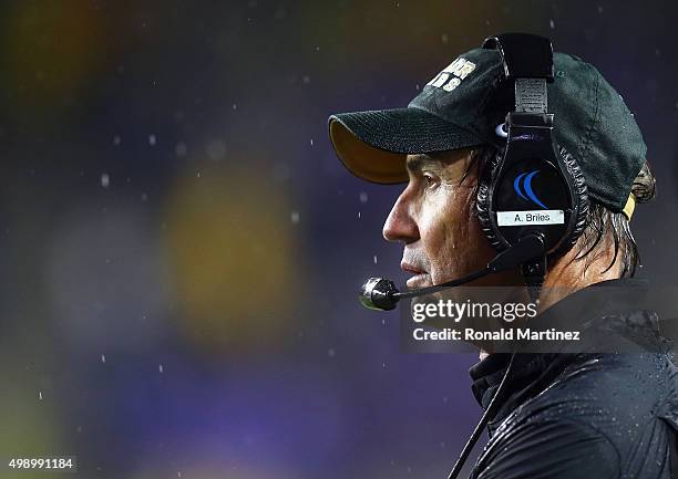 Head coach Art Briles of the Baylor Bears during the second half against the TCU Horned Frogs at Amon G. Carter Stadium on November 27, 2015 in Fort...