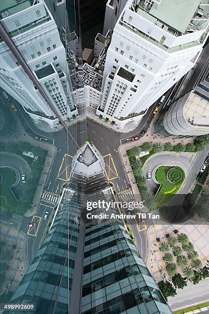 aerial view of singaore's financial district - singapore city aerial stock pictures, royalty-free photos & images