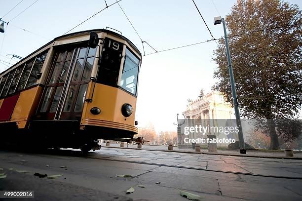 tram in milan - parco sempione milano stockfoto's en -beelden