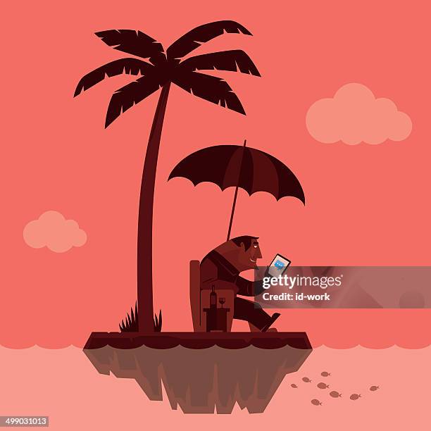 man with tablet computer - man drinking alone stock illustrations