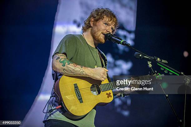 Ed Sheeran performs at Suncorp Stadium on November 28, 2015 in Brisbane, Australia.