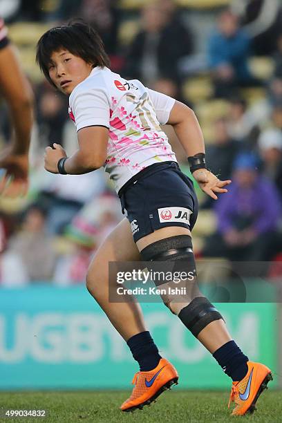 Yume Ohkuroda of Japan looks on during the World Sevens Asia Olympic Qualification match between Japan and Hong Kong at Prince Chichibu Stadium on...