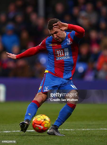 James McArthur of Crystal Palace scores his team's first goal during the Barclays Premier League match between Crystal Palace and Newcastle United at...