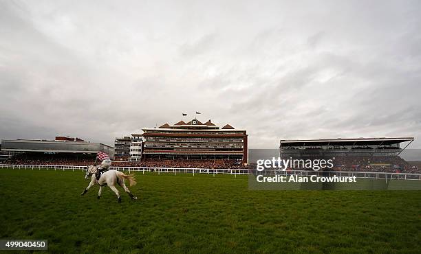 Wayne Hutchinson riding Smad Place clear the last to win The Hennessy Gold Cup Steeple Chase at Newbury racecourse on November 28, 2015 in Newbury,...