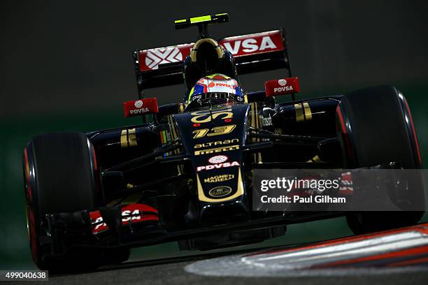 Pastor Maldonado of Venezuela and Lotus drives during qualifying for the Abu Dhabi Formula One Grand Prix at Yas Marina Circuit on November 28, 2015...