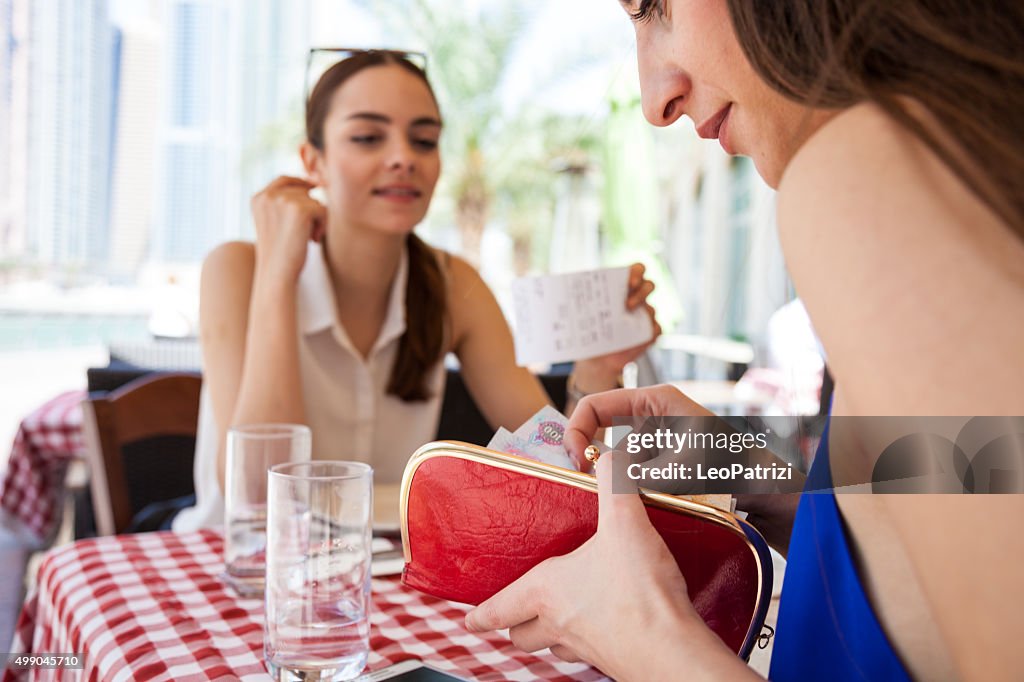 Paying the check at the restaurant