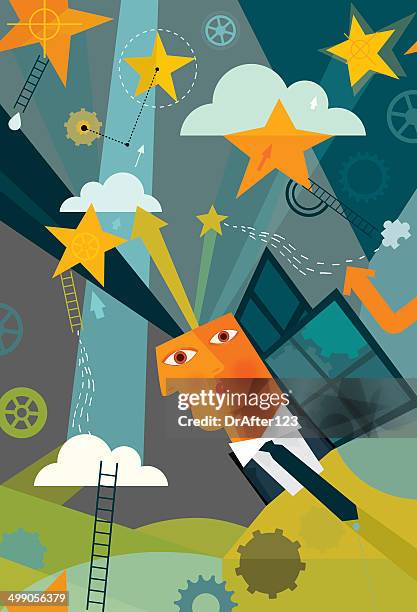 aiming for stars - man thinking outside stock illustrations