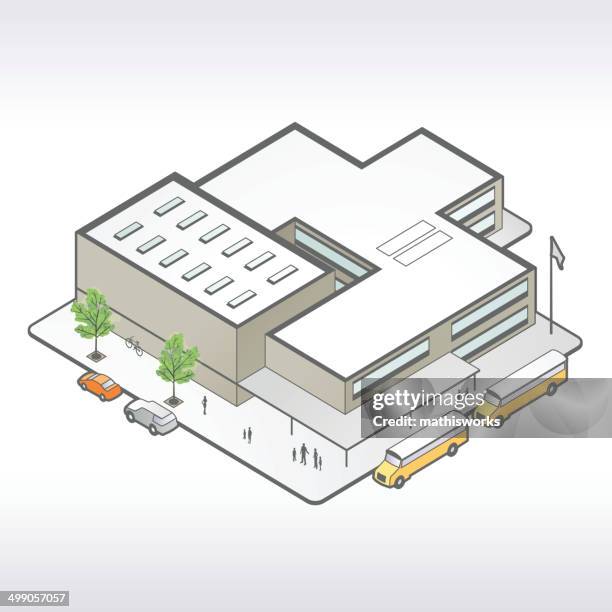 ilustrações, clipart, desenhos animados e ícones de escola isometric ilustração - high school building