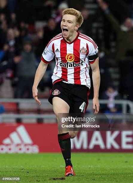 Duncan Watmore of Sundeland celebrates after he scored the second goal during the Barclays Premier League match between Sunderland AFC and Stoke City...