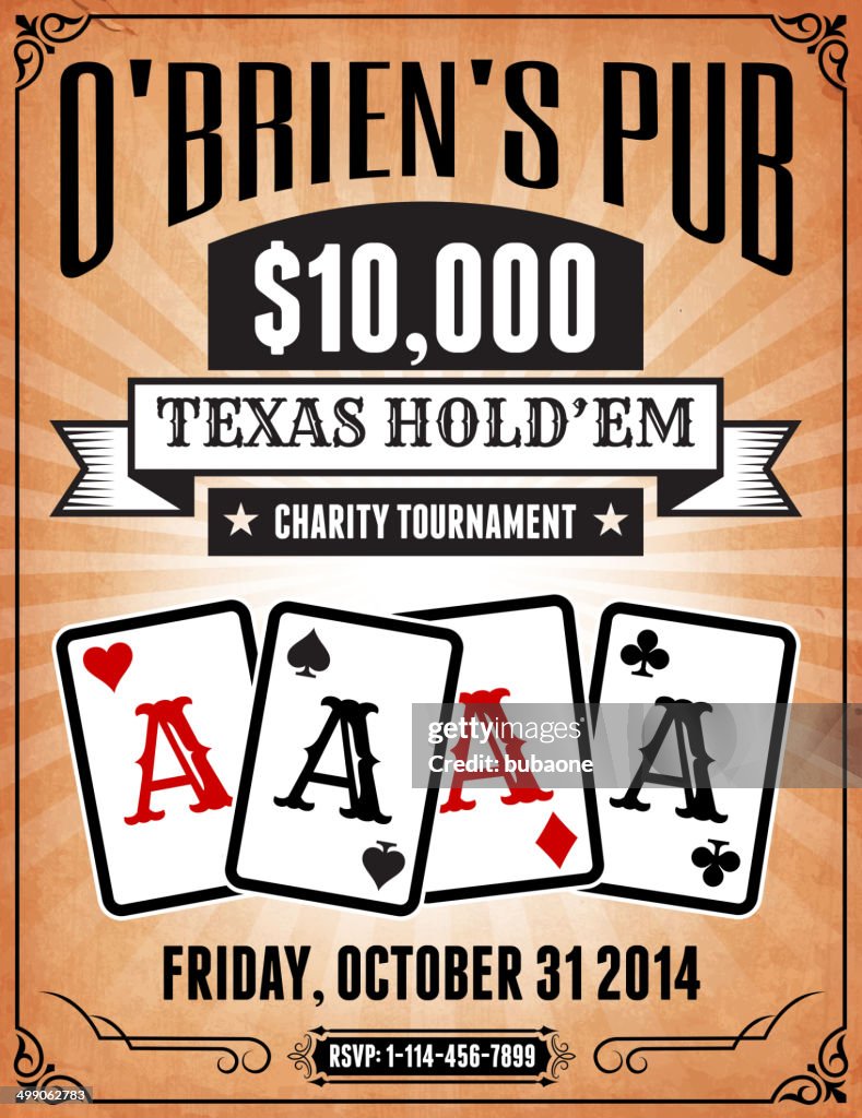 Torneio de Poker de caridade Cartaz em Vetor de fundo royalty free