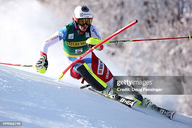 Wendy Holdener of Switzerland competes in the first run of the slalom during the Audi FIS Women's Alpine Ski World Cup at the Nature Valley Aspen...