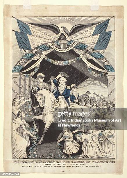 Washington's Reception by the Ladies on Passing the Bridge at Trenton, by American artist Nathaniel Currier, 1845. Gift of Mrs. M. S. Cassen.