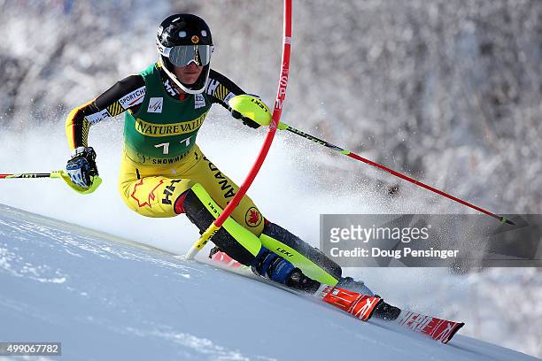 Marie-Michele Gagnon of Canada competes in the first run of the slalom during the Audi FIS Women's Alpine Ski World Cup at the Nature Valley Aspen...