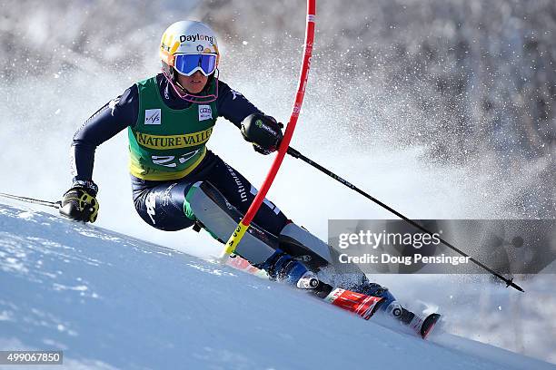 Irene Curtoni of Italy competes in the first run of the slalom during the Audi FIS Women's Alpine Ski World Cup at the Nature Valley Aspen...
