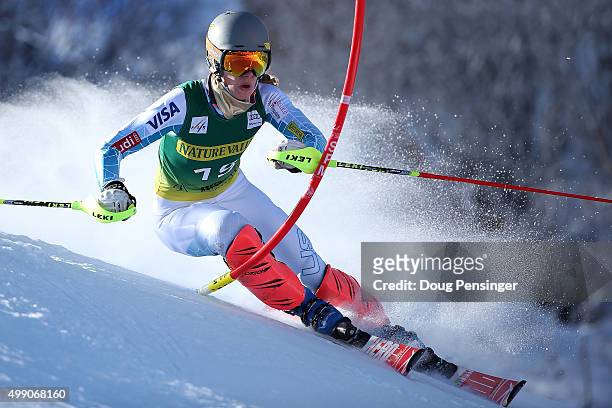 Resi Stiegler of the United States competes in the first run of the slalom during the Audi FIS Women's Alpine Ski World Cup at the Nature Valley...