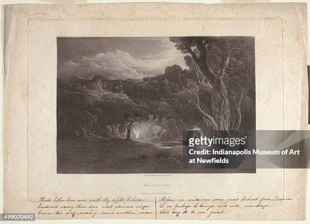 Paradise--the approach of the Archangel Raphael, by English artist John Martin, 1825. Gift of Mrs. Peter A. Richardson.