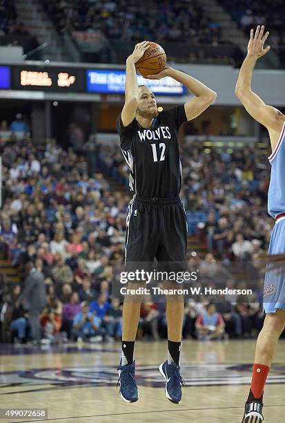 Tayshaun Prince of the Minnesota Timberwolves shoots against the Sacramento Kings during an NBA basketball game at Sleep Train Arena on November 27,...