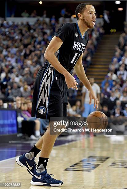 Tayshaun Prince of the Minnesota Timberwolves dribbles the ball against the Sacramento Kings during an NBA basketball game at Sleep Train Arena on...