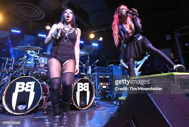 Carla Harvey and Heidi Shepherd of Butcher Babies perform in support of the band's "Take It Like a Man" release at Ace of Spades on November 27, 2015...