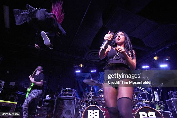 Heidi Shepherd and Carla Harvey of Butcher Babies perform in support of the band's "Take It Like a Man" release at Ace of Spades on November 27, 2015...