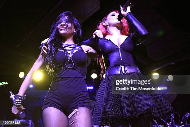 Carla Harvey and Heidi Shepherd of Butcher Babies perform in support of the band's "Take It Like a Man" release at Ace of Spades on November 27, 2015...