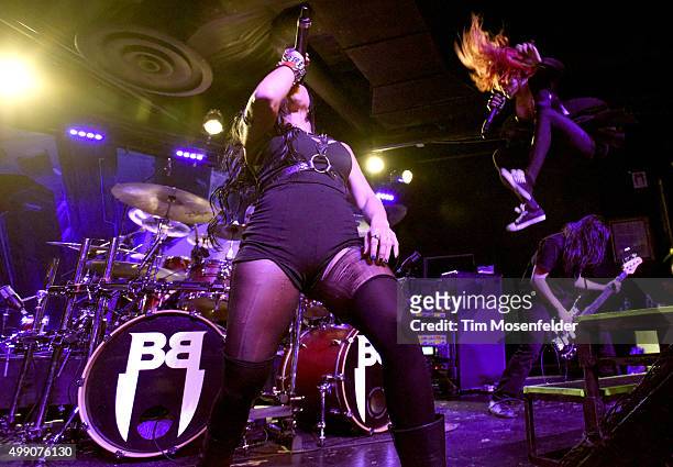 Carla Harvey and Heidi Shepherd of Butcher Babies perform in support of the band's "Take It Like a Man" release at Ace of Spades on November 27, 2015...