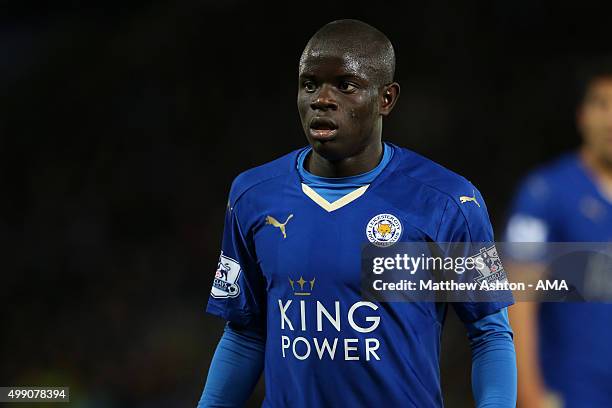 Ngolo Kante of Leicester City during the Barclays Premier League match between Leicester City and Manchester United at The King Power Stadium on...