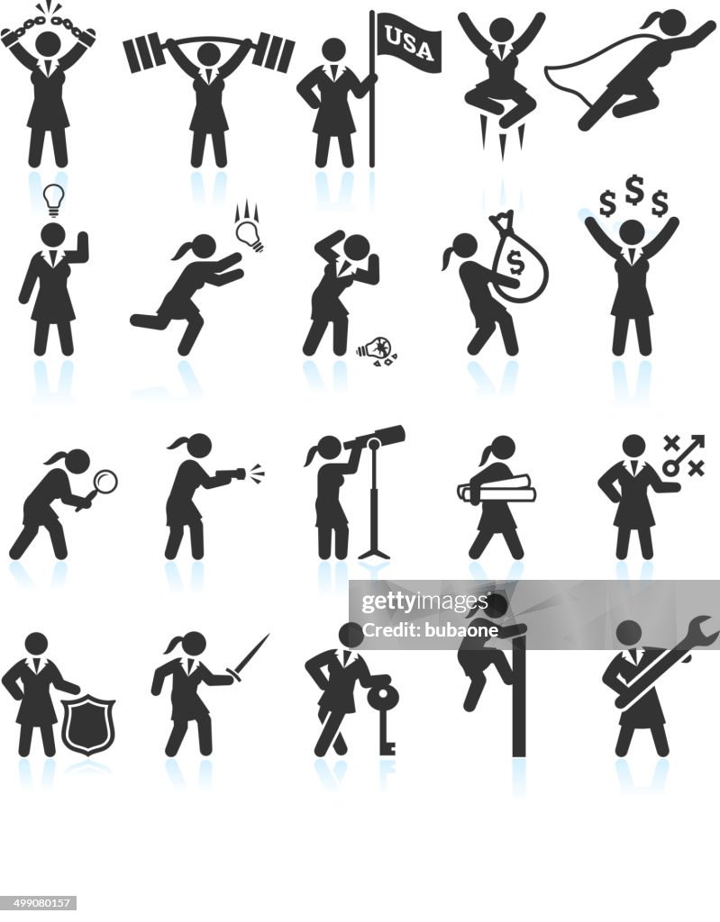 Geschäftsfrauen, die black & weiß lizenzfreie vektor-interface icon-set