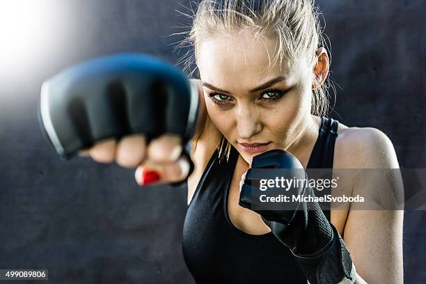 women fighter punching close up - self defense stockfoto's en -beelden