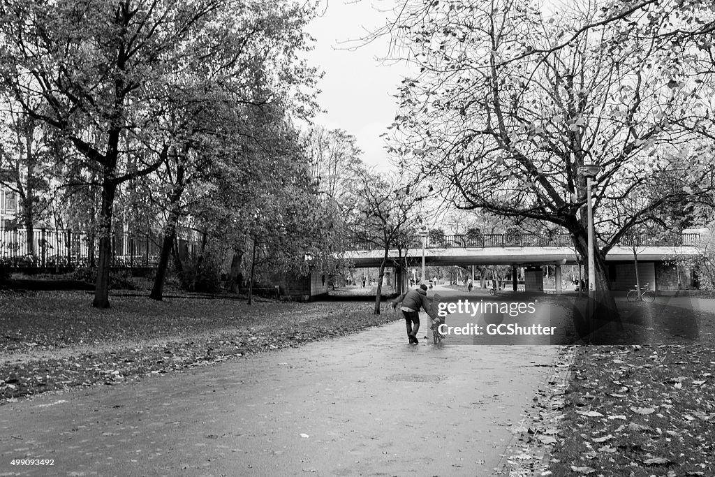 View from a park, father and son