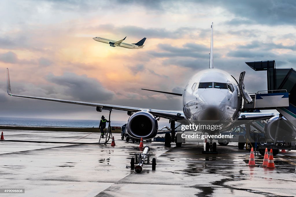 Passenger airplane getting ready for flight