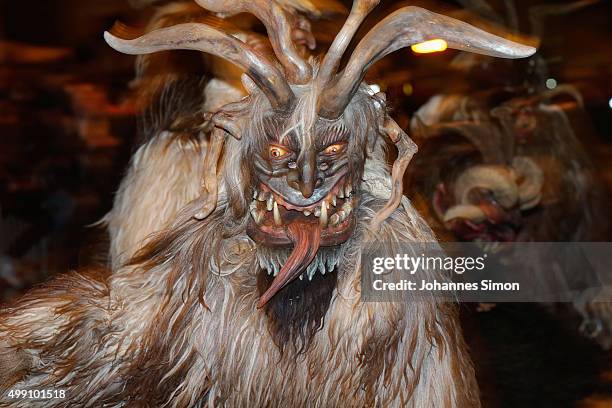 Participants dressed as the Krampus creature walk the streets in search of delinquent children during a Krampus run on November 28, 2015 in Salzburg,...