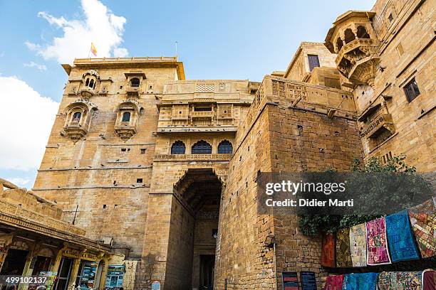 The entrance gate of the Jaisalmer palace inside the historic fort of Jaisalmer in Rajasthan, India.