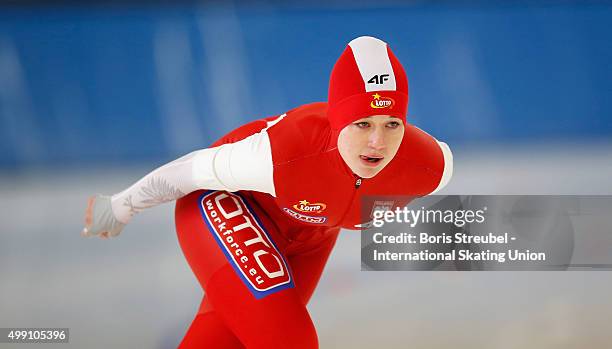 Karolina Gasecka of Poland competes in the women's 3000m race during day one of the ISU Junior World Cup Speed Skating at Sportforum...