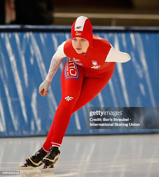 Karolina Gasecka of Poland competes in the women's 3000m race during day one of the ISU Junior World Cup Speed Skating at Sportforum...