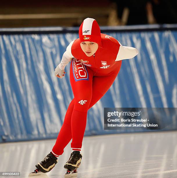 Karolina Gasecka of Poland competes in the women's 3000m race during day one of the ISU Junior World Cup Speed Skating at Sportforum...