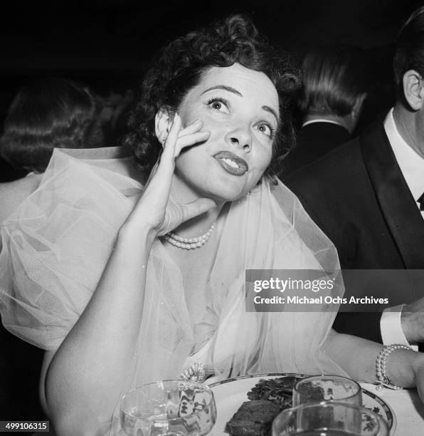 Actress Kathryn Grayson attends a party in Los Angeles, California.