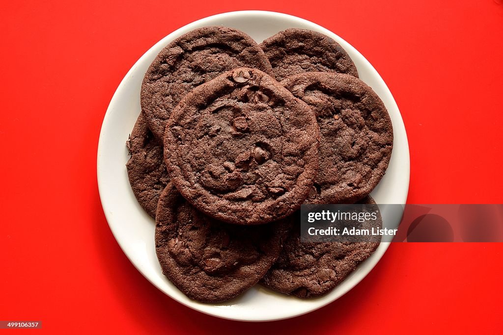 Chocolate Cookies on Red Table