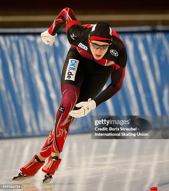 Jeremias Marx of Germany competes in the men's 3000m race during day one of the ISU Junior World Cup Speed Skating at Sportforum Hohenschoenhausen on...