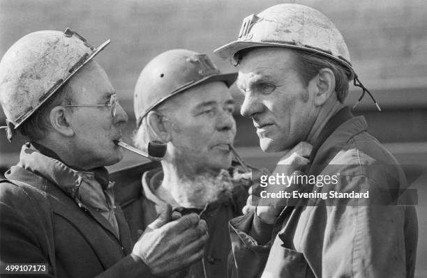 Rescue workers taking a break during a six-day rescue operation at Lofthouse Colliery, near Wakefield in West Yorkshire, England, 22nd March 1973....