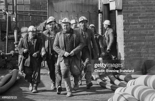Rescue workers during a six-day rescue operation at Lofthouse Colliery, near Wakefield in West Yorkshire, England, 22nd March 1973. Seven miners had...